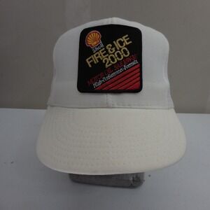 Vintage Shell Fire & Ice‎ 2000 Motor Oil Trucker Hat White Snapback Made in USA